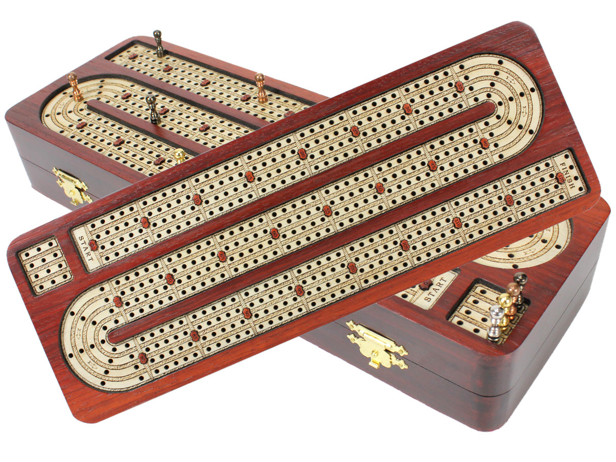 11 6 Oval Shape 4 Tracks Continuous Cribbage Board Box Bloodwood Maple